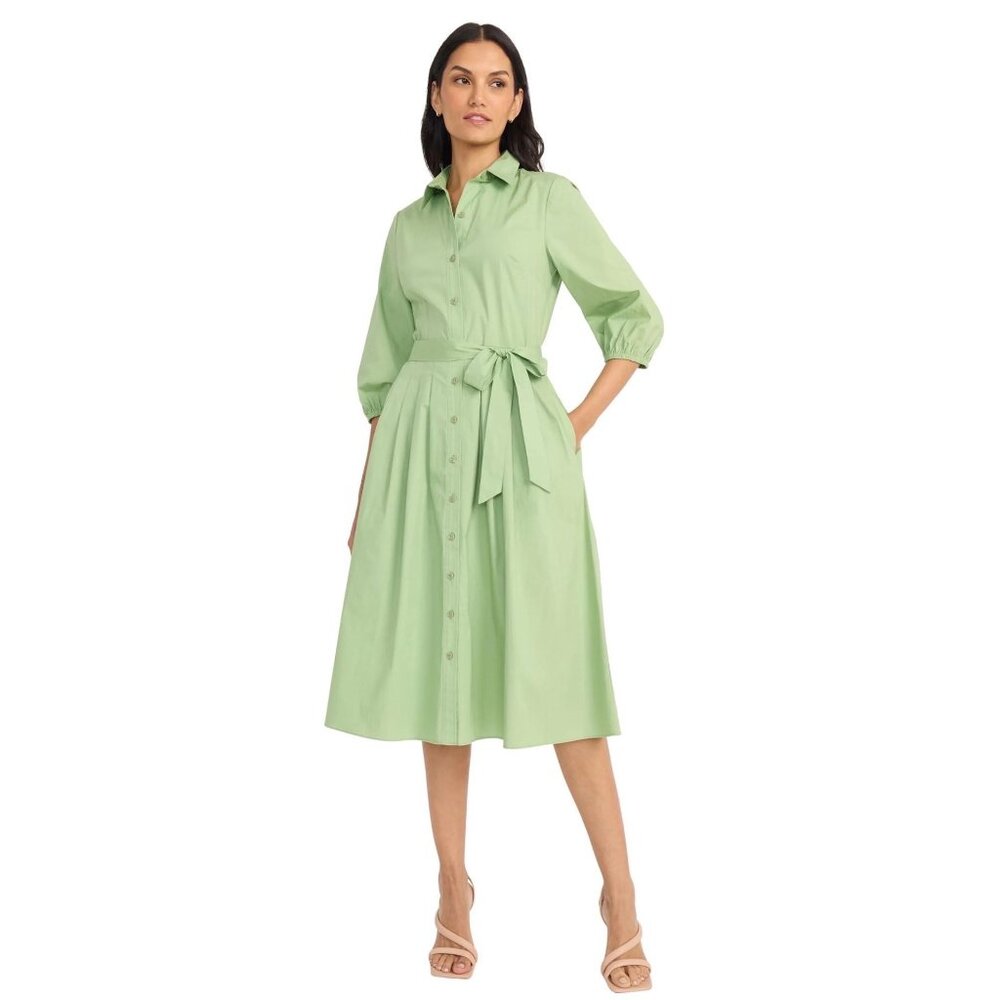 Maggy London Long Sleeve Midi Wrap Shirt Dress Green Size 4 New With Tags